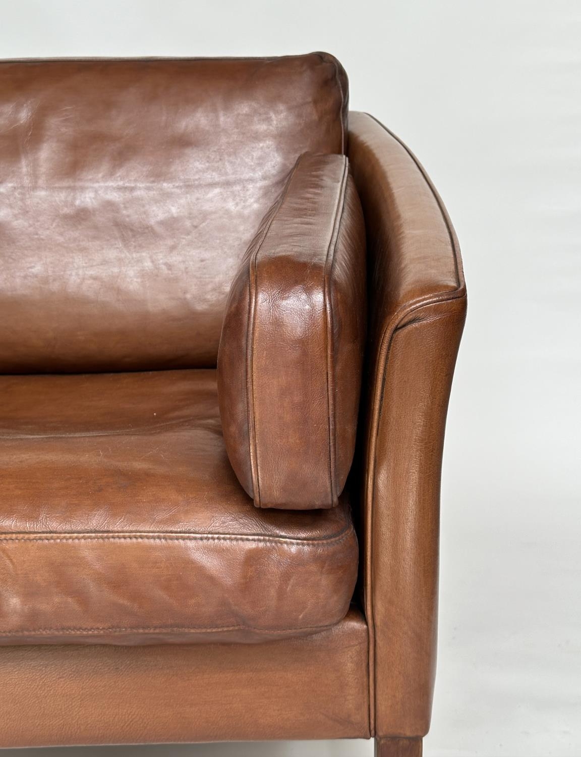 DANISH SOFA, 1970s two seater with grained natural soft tam brown leather upholstered, 150cm W. - Image 2 of 8