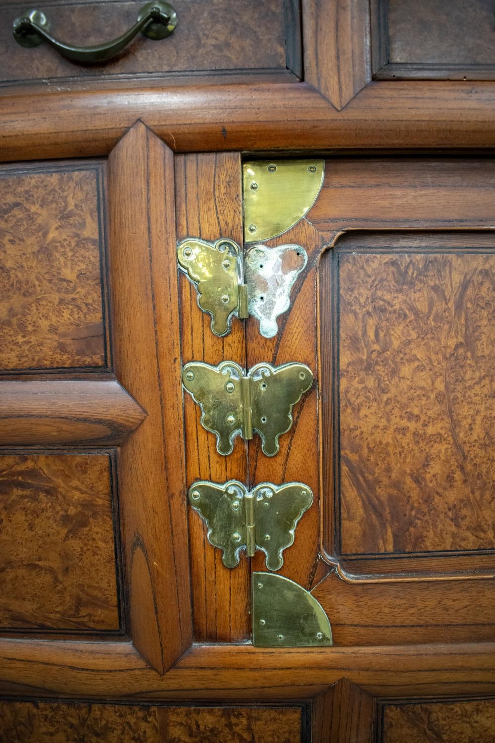 CABINET ON STAND, 19th century Korean burr elm, elm and brass mounted with four drawers above six - Image 3 of 4