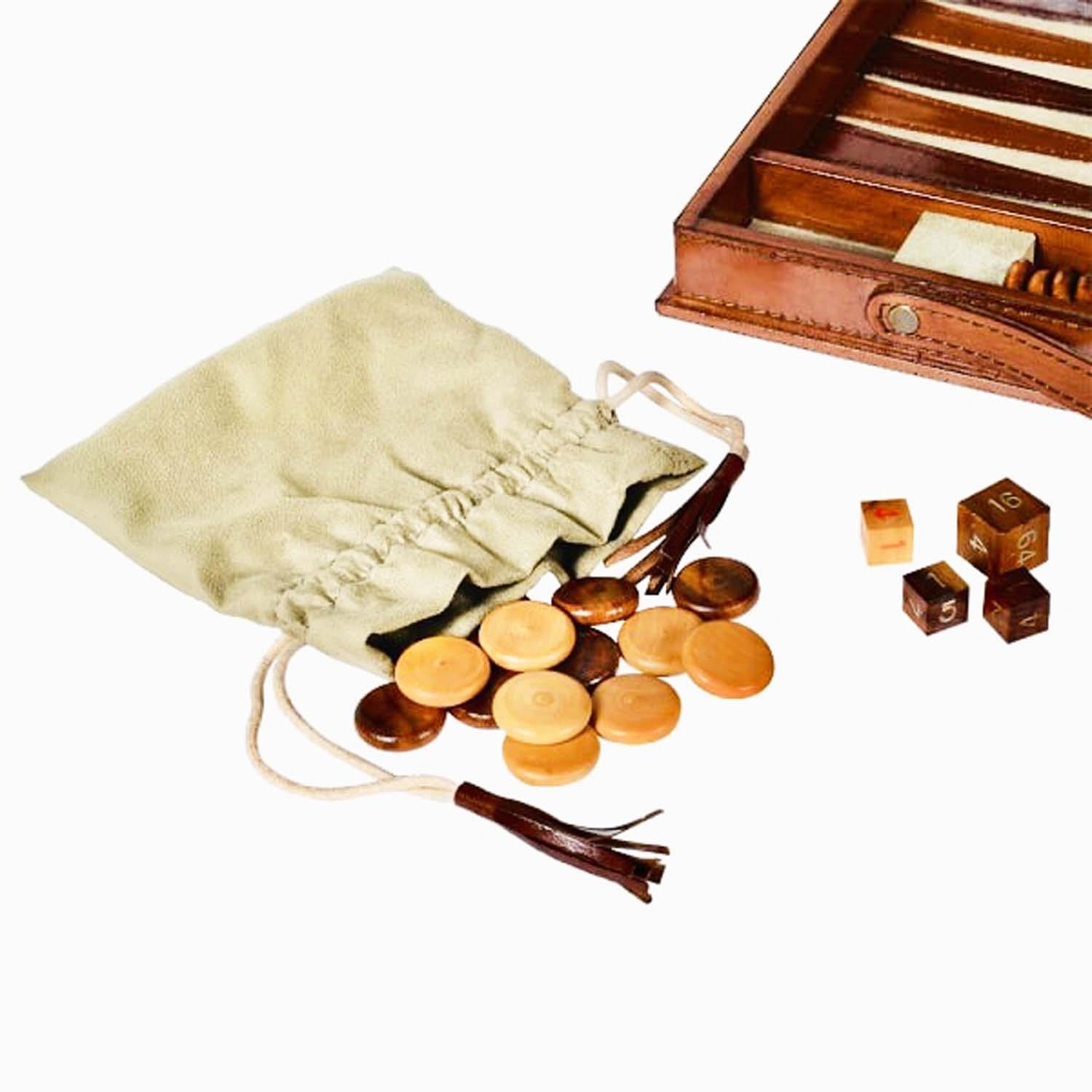 BACKGAMMON SET, in leathered case, complete with counters, 7cm x 23cm x 40cm. - Image 2 of 6