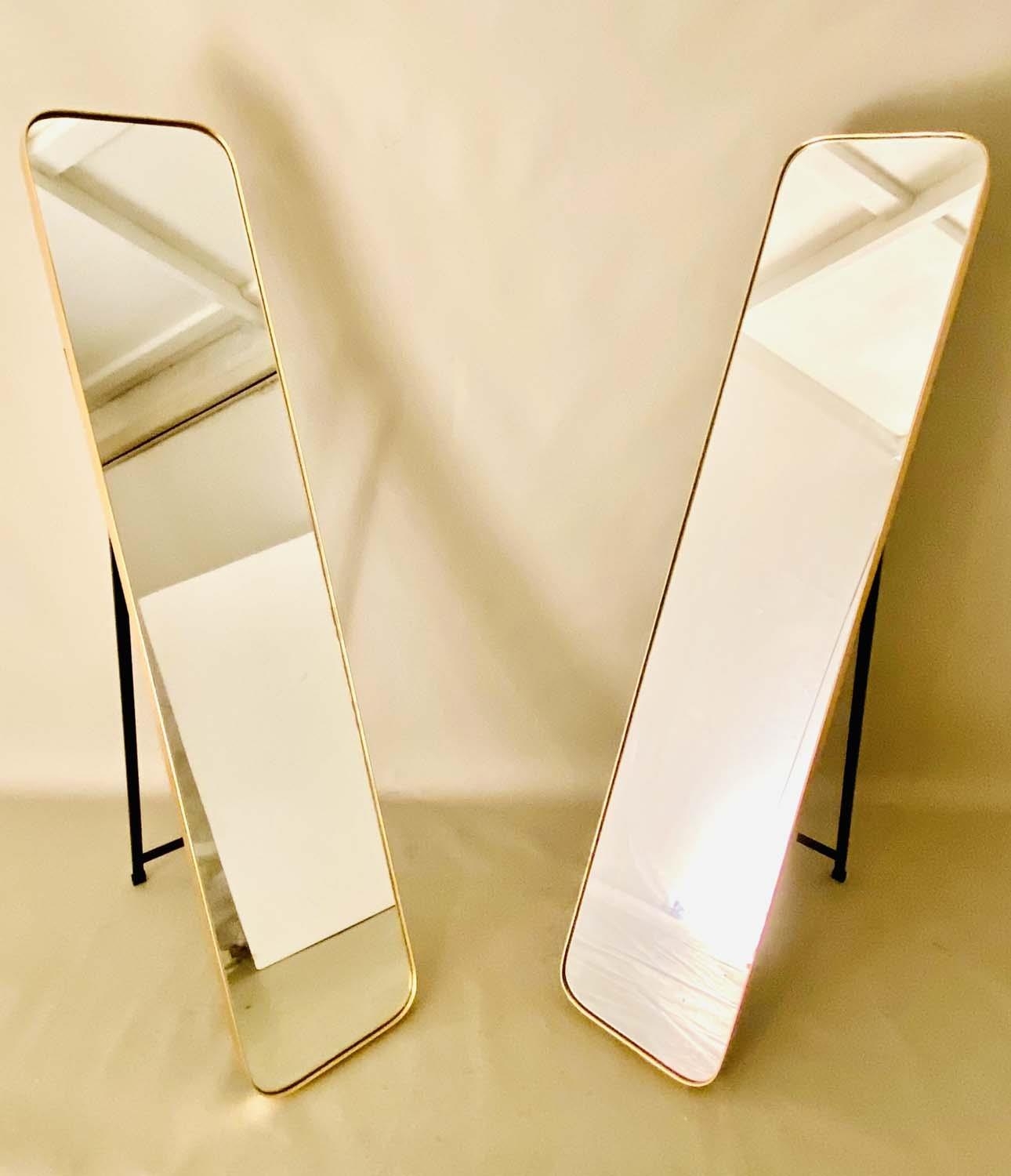 DRESSING MIRRORS, a pair, 1960s French style, floor standing, gilt frames, 145cm high, 30cm wide, - Image 3 of 3