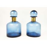 BOTTLE VASES, a pair, blue glass with gilt metal, 40cm H x 22cm. (2)