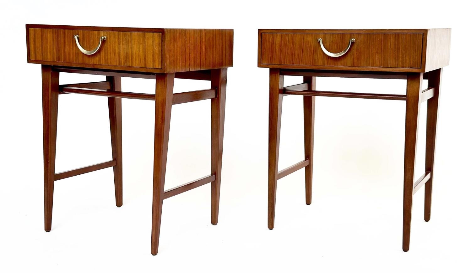 MEREDEW LAMP TABLES, a pair, 1970s Afromosia and teak, each with frieze drawer and stretchered - Image 3 of 9
