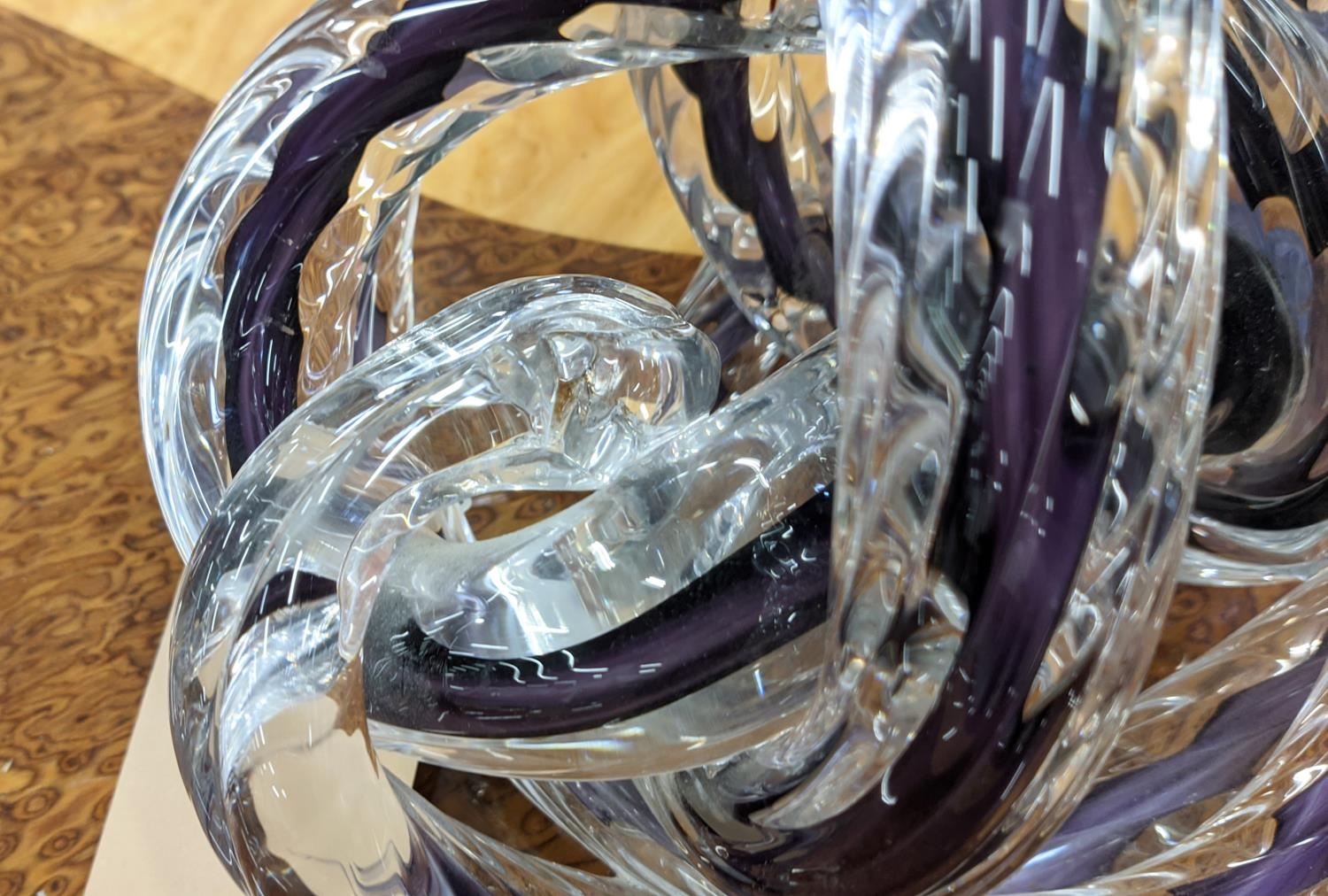 AMETHYST GLASS VASE, of organic form, 25cm H x 43cm W approx, together with a twinned glass - Bild 6 aus 8