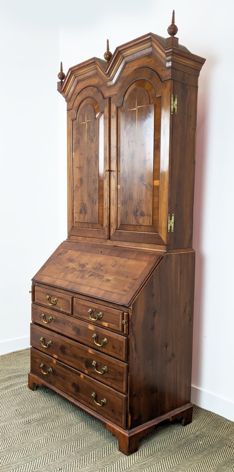 BUREAU CABINET, George II style yewwood and stellar inlaid with three finials over panelled doors - Bild 6 aus 22