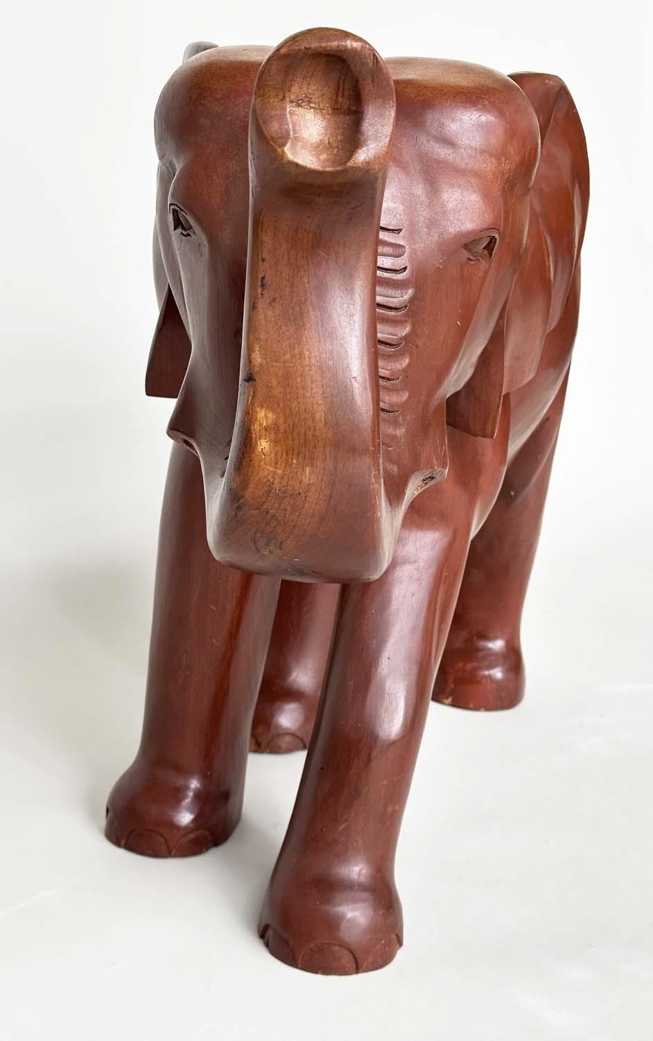 ELEPHANT, Indian carved well patinated solid elm, 83cm W x 63cm H. - Bild 7 aus 10