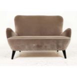 SOFA, 1950s Italian style, with grey velvet upholstery on tapered supports, 130cm W x 96cm H x