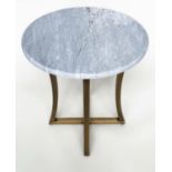 DECCA SIDE TABLE, circular grey/white marble and curved interlocking gilt metal bronzed supports,