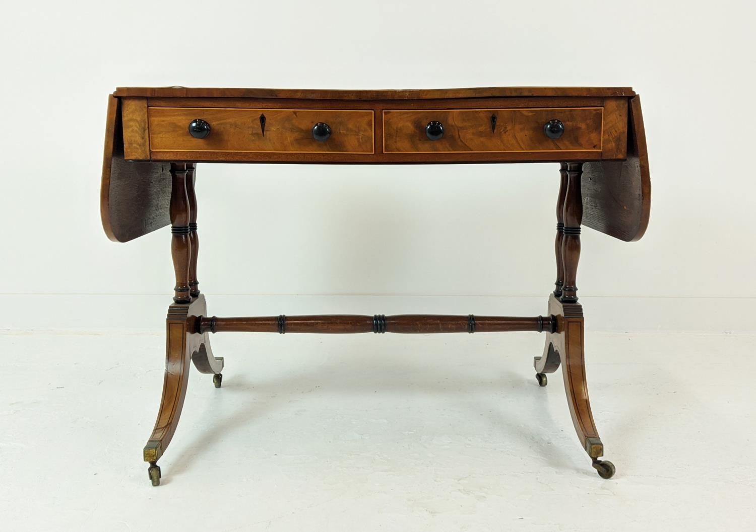 SOFA TABLE, Regency mahogany, satinwood and rosewood with crossbanded detail, with two frieze - Image 3 of 22