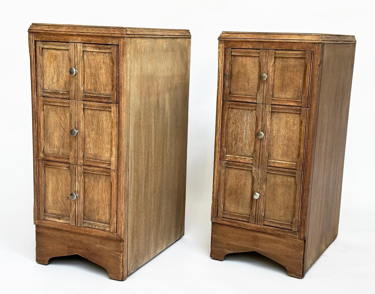 ART DECO BEDSIDE CHESTS, a pair, Heals style limed oak, each with three drawers, 78cm H x 50cm D x - Image 4 of 10