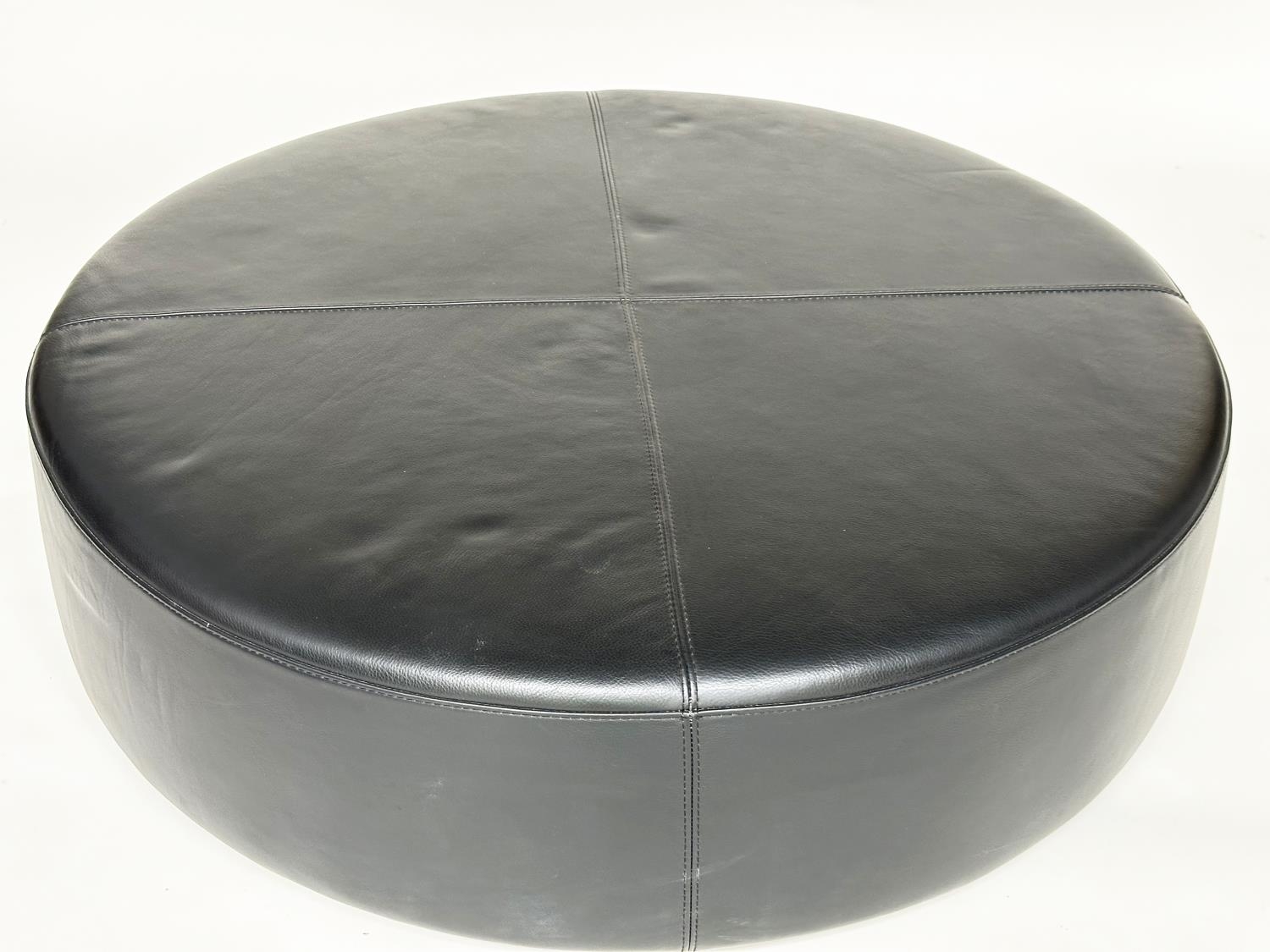 CENTRE STOOL/OTTOMAN, circular contemporary Italian 'Jesse' 'Puck' natural soft stitched leather,