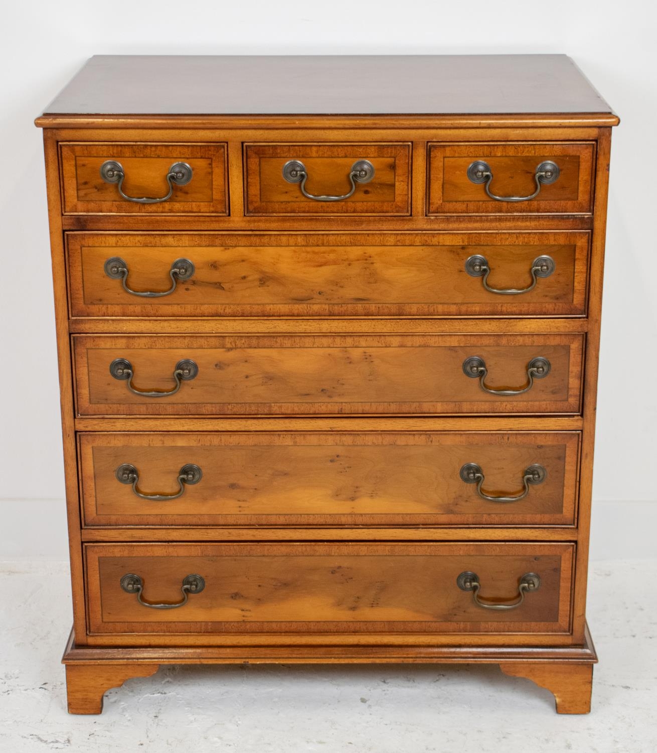 CHEST, Georgian style yewwood with seven drawers and further concealed drawer, 92cm H x 78cm x 48cm. - Image 2 of 10