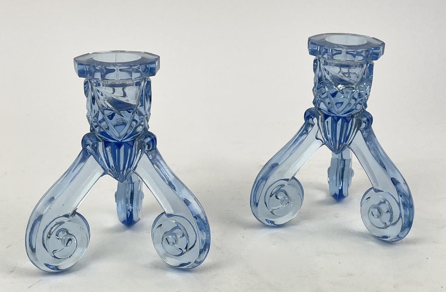 QUANTITY OF BLUE URANIUM GLASS, comprising four pairs of candlesticks, two pairs of icecream - Image 10 of 12