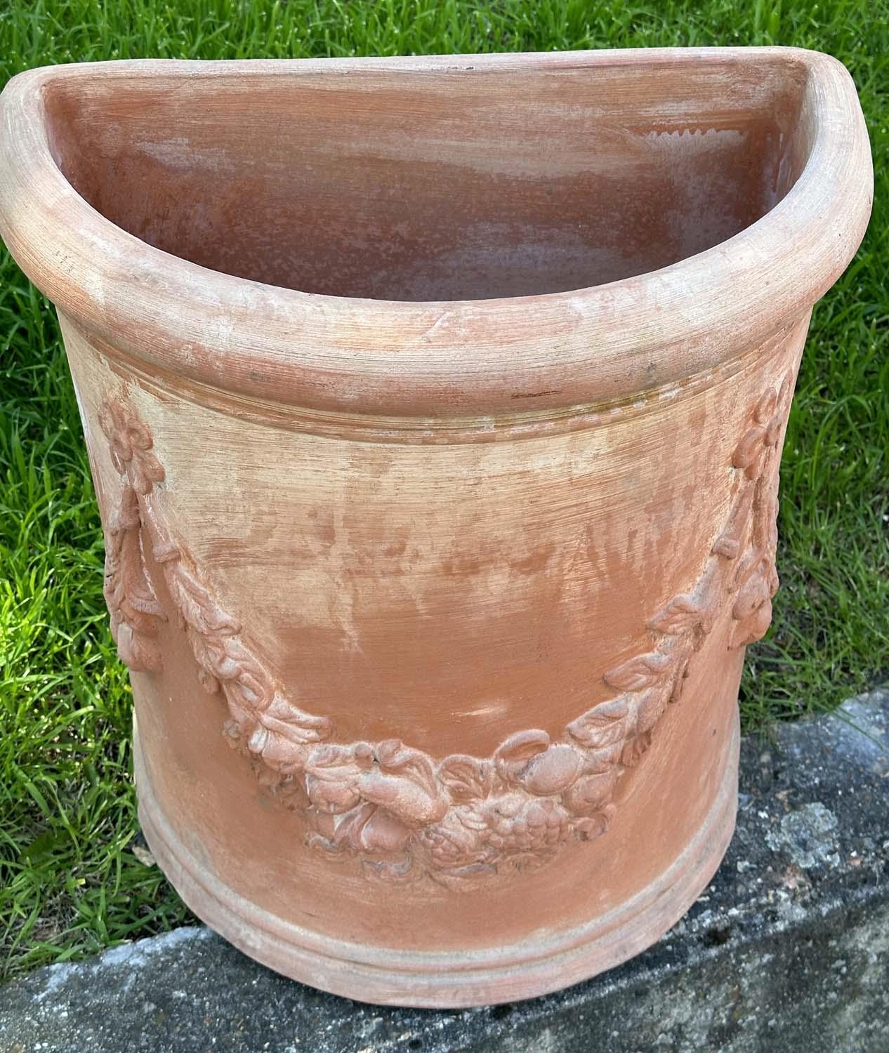 GARDEN PLANTERS, a pair, weathered Tuscan terracotta, D-section with swag decoration, (marks - Bild 18 aus 20