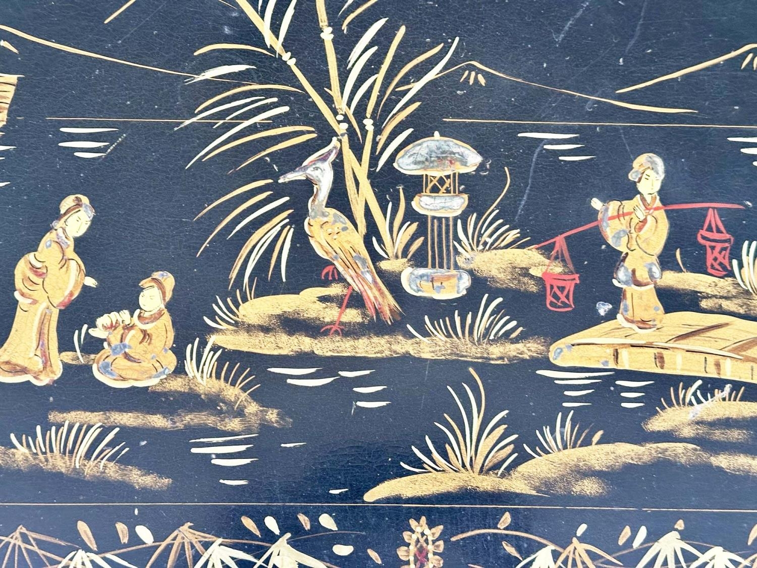 LOW TABLE, early 20th century rectangular lacquered and gilt polychrome chinoiserie hand painted - Image 4 of 7