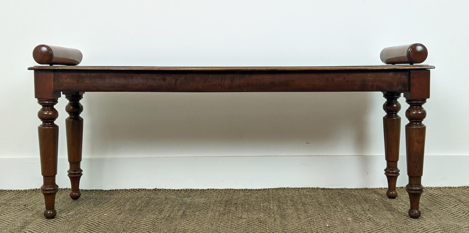 HALL BENCH, Victorian and later mahogany with turned supports, 113cm L x 32cm D x 52cm H. - Bild 6 aus 14