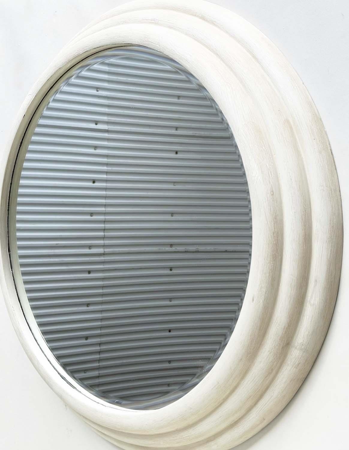 CIRCULAR WALL MIRROR, grey Bibendum style with bevelled glass, 110cm W. - Image 6 of 10