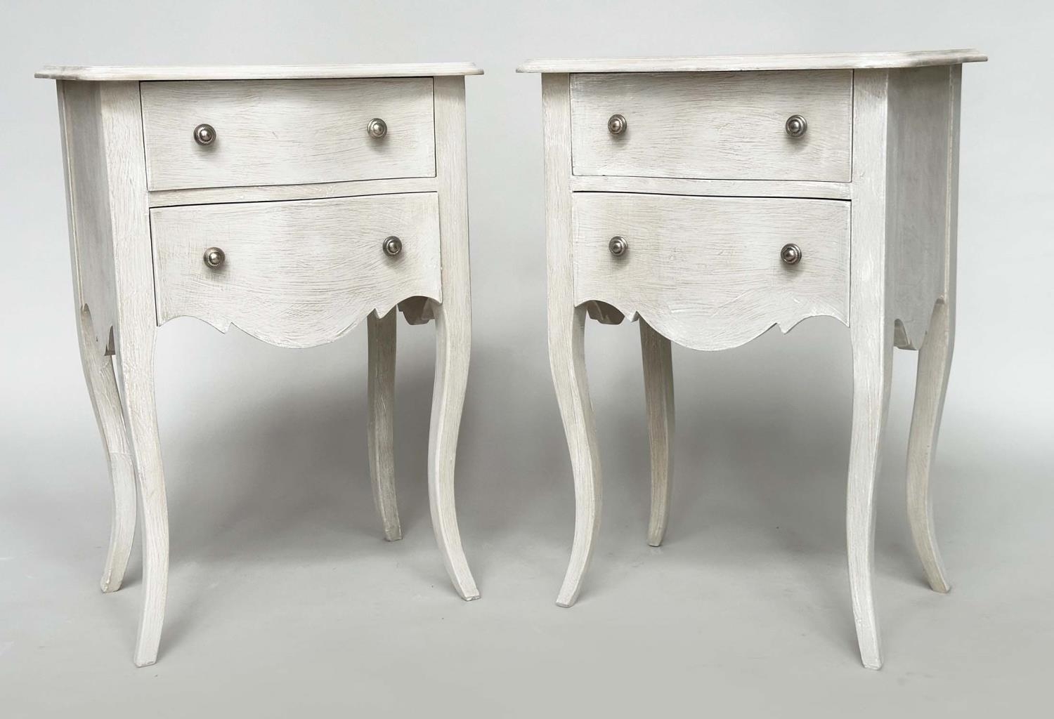 BEDSIDE CHESTS, a pair, French traditionally grey painted each with two drawers and cabriole - Bild 6 aus 22