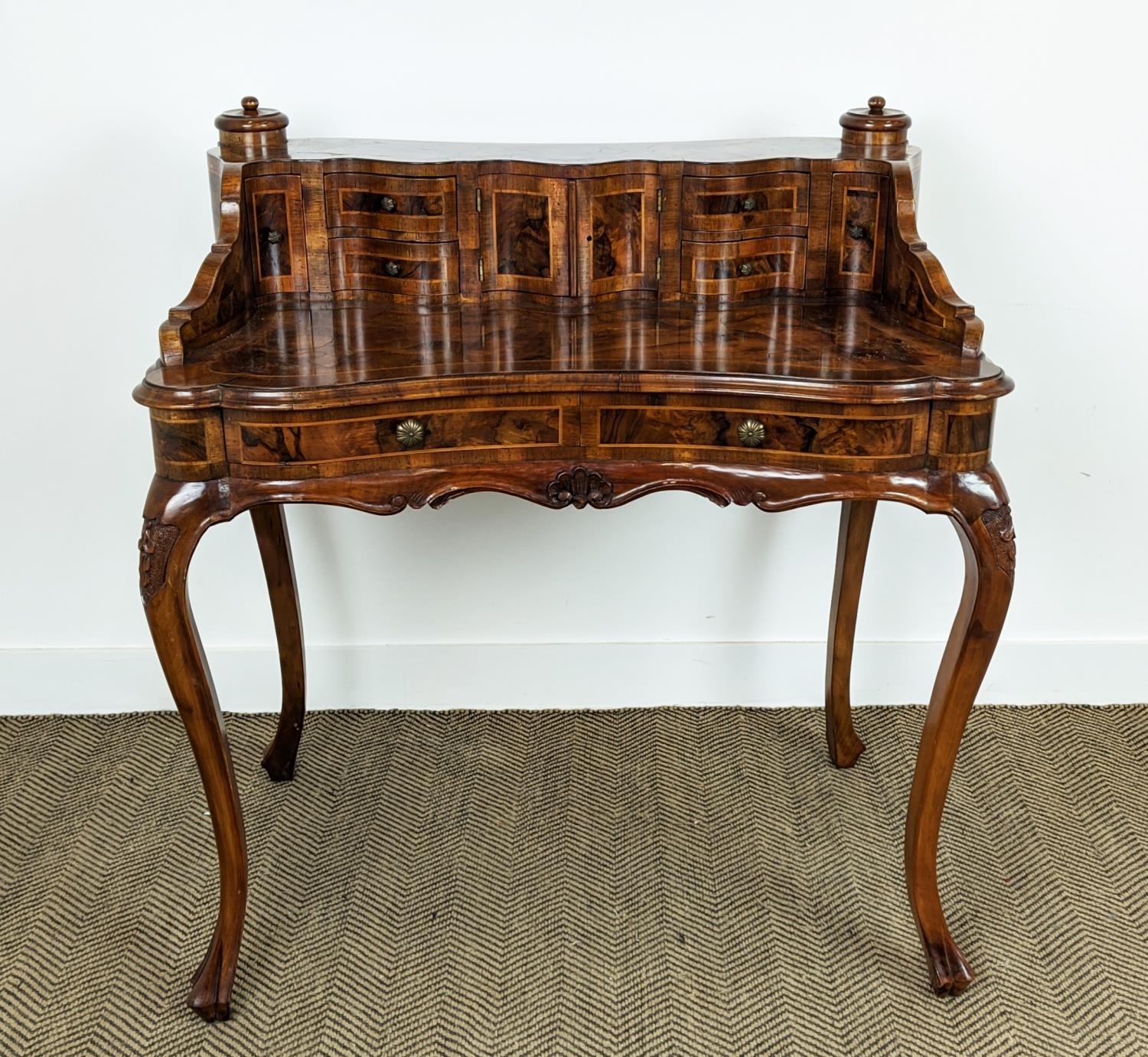 DESK, 18th century style Italian olivewood containing eight drawers, two doors and paper holders, - Bild 2 aus 22