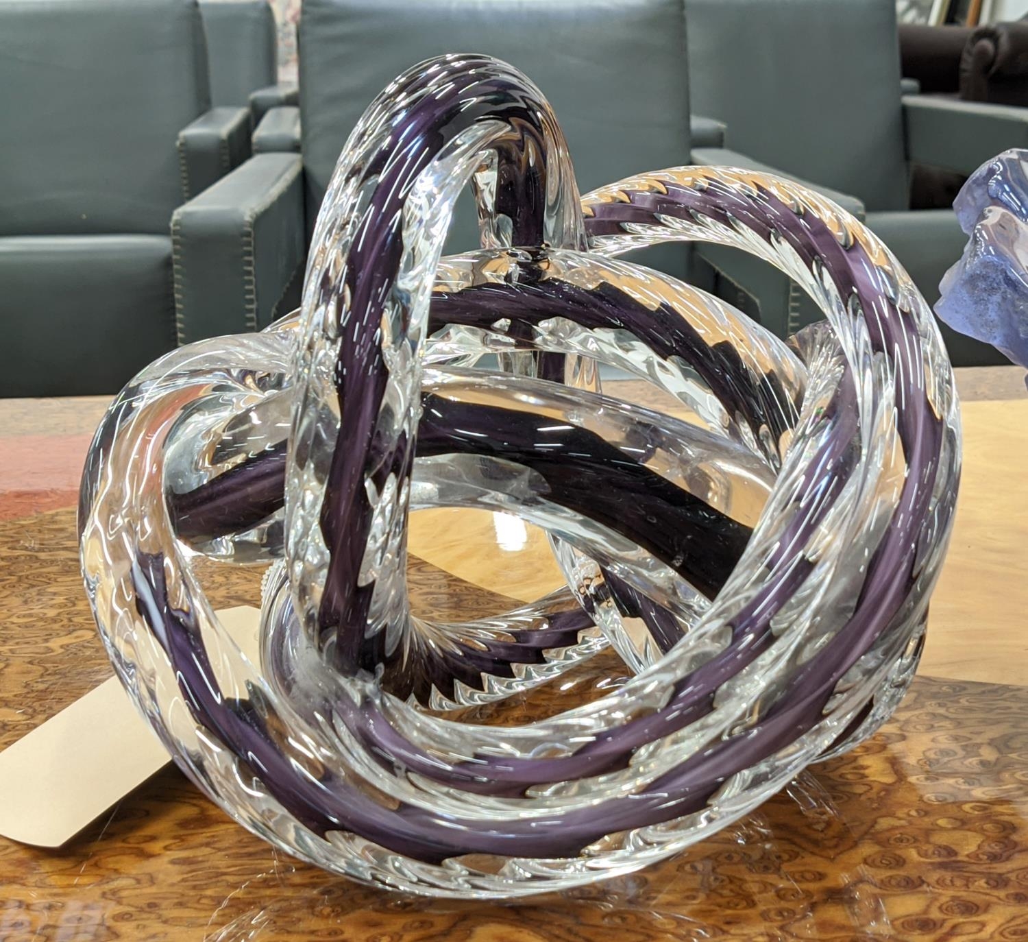 AMETHYST GLASS VASE, of organic form, 25cm H x 43cm W approx, together with a twinned glass - Bild 4 aus 8