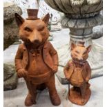 CAST METAL 'MR FOX' FIGURINES, a graduated set of two, large 41cm H, small 29cm H. (2)