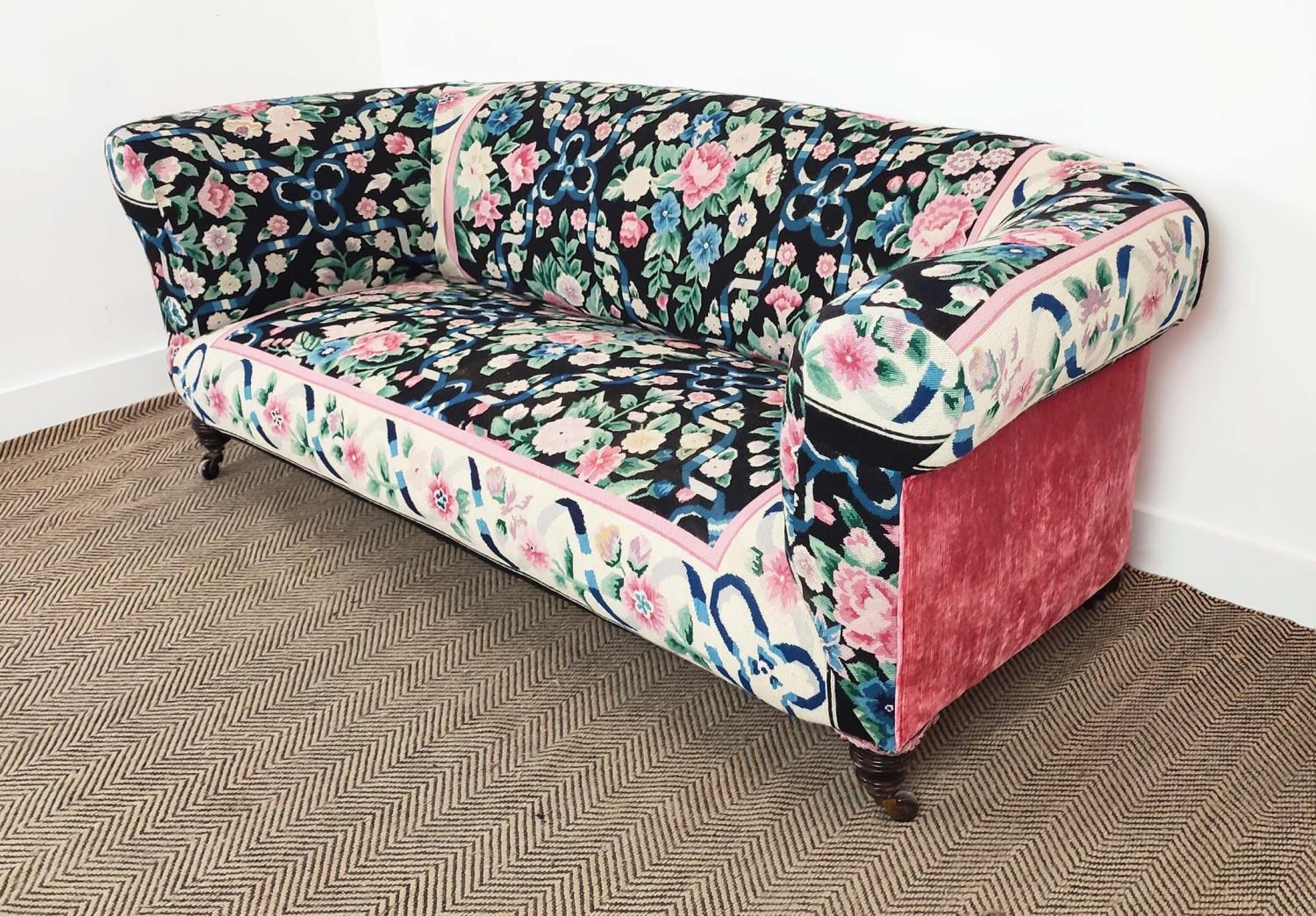 CHESTERFIELD SOFA, Victorian mahogany in floral and ribbon needlework and pink velvet upholstery - Image 4 of 14