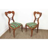 SIDE CHAIRS, a pair, Biedermeier cherrywood and thuya with worn green and brown striped drop in