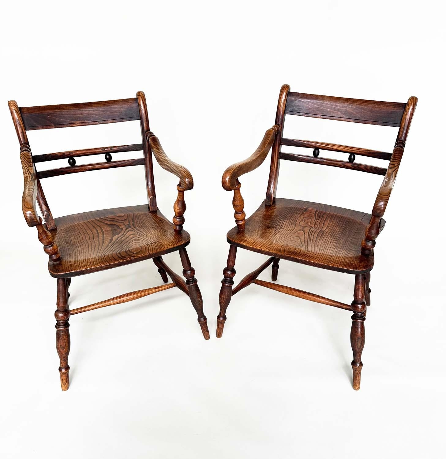 OXFORD ARMCHAIRS, a pair, 19th century English, High Wycombe, ash, elm and alder with shaped seats - Image 5 of 11