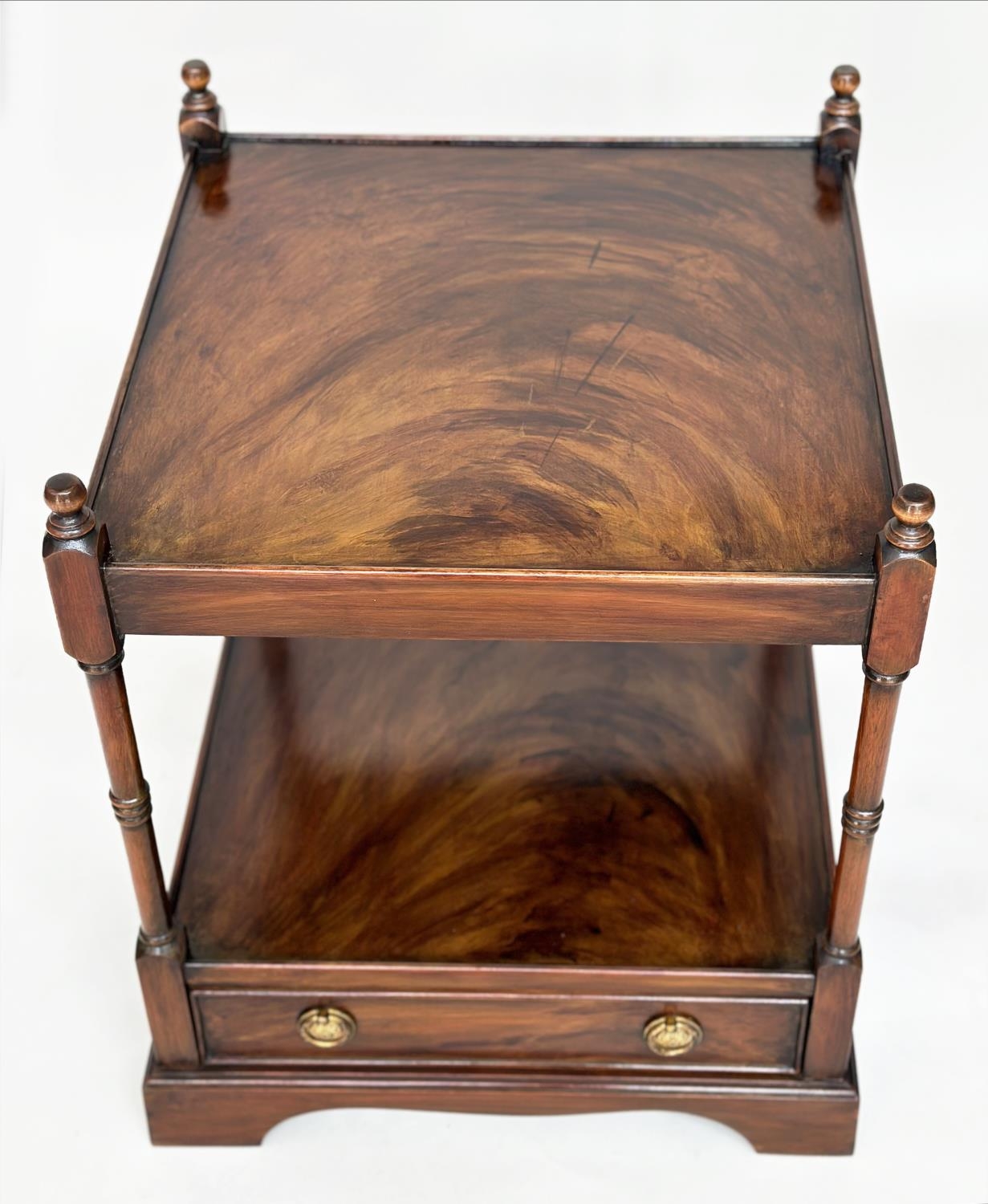 LAMP TABLES, a pair, George III design mahogany each with drawer and two tiers, 59cm H x 46cm W x - Image 6 of 10