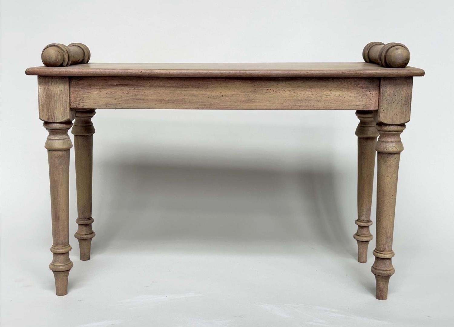 HALL BENCH, 19th century style vintage rectangular bleached mahogany with 'bolster' handles, 76cm - Bild 13 aus 14