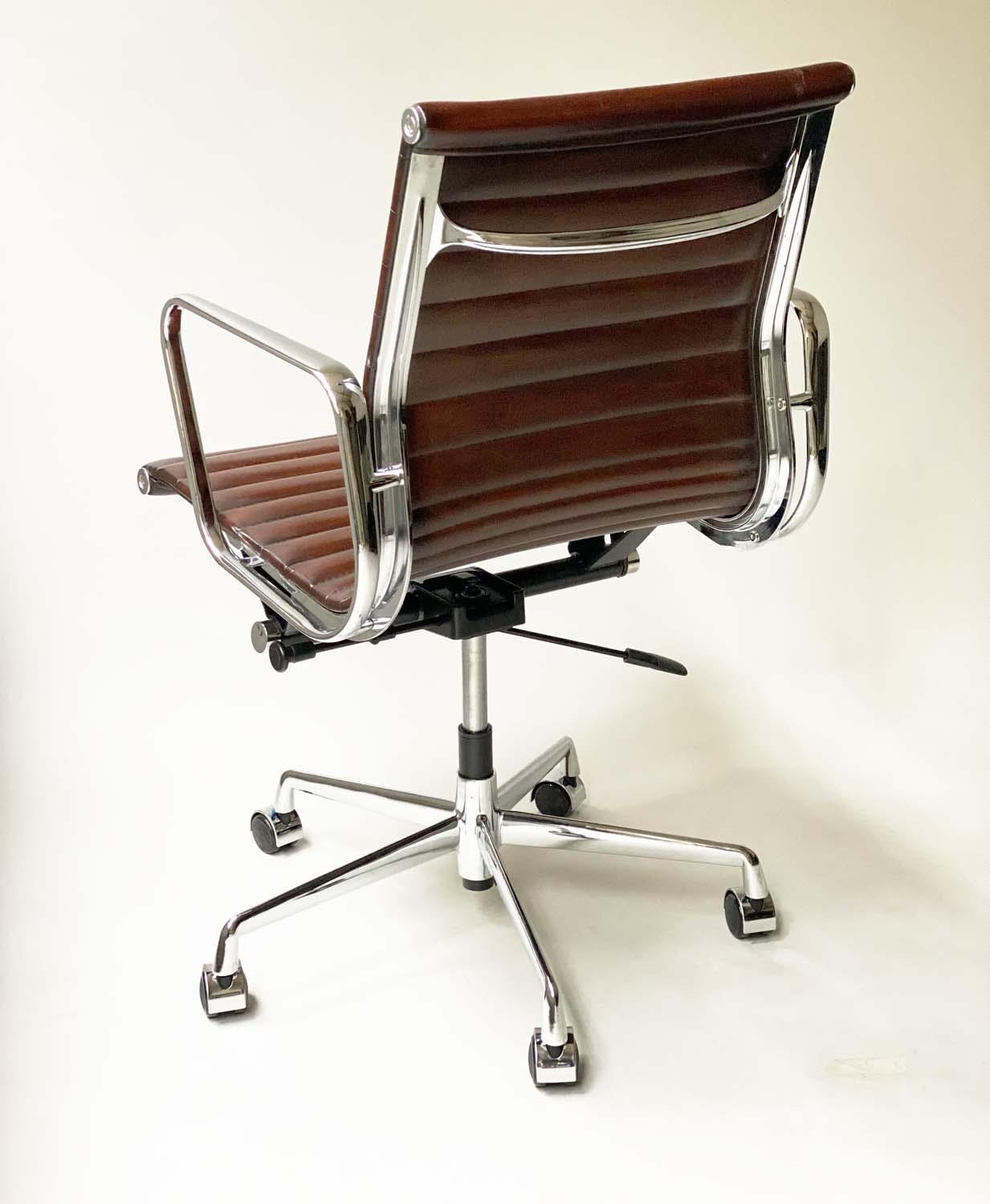 REVOLVING DESK CHAIR, Charles and Ray Eames inspired ribbed soft natural tan brown hand finished - Image 3 of 8