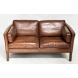 DANISH SOFA, 1970s two seater with grained natural soft tam brown leather upholstered, 150cm W.