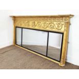 OVERMANTEL, Regency design giltwood and gesso with scrolling foliate frieze and triple plates,