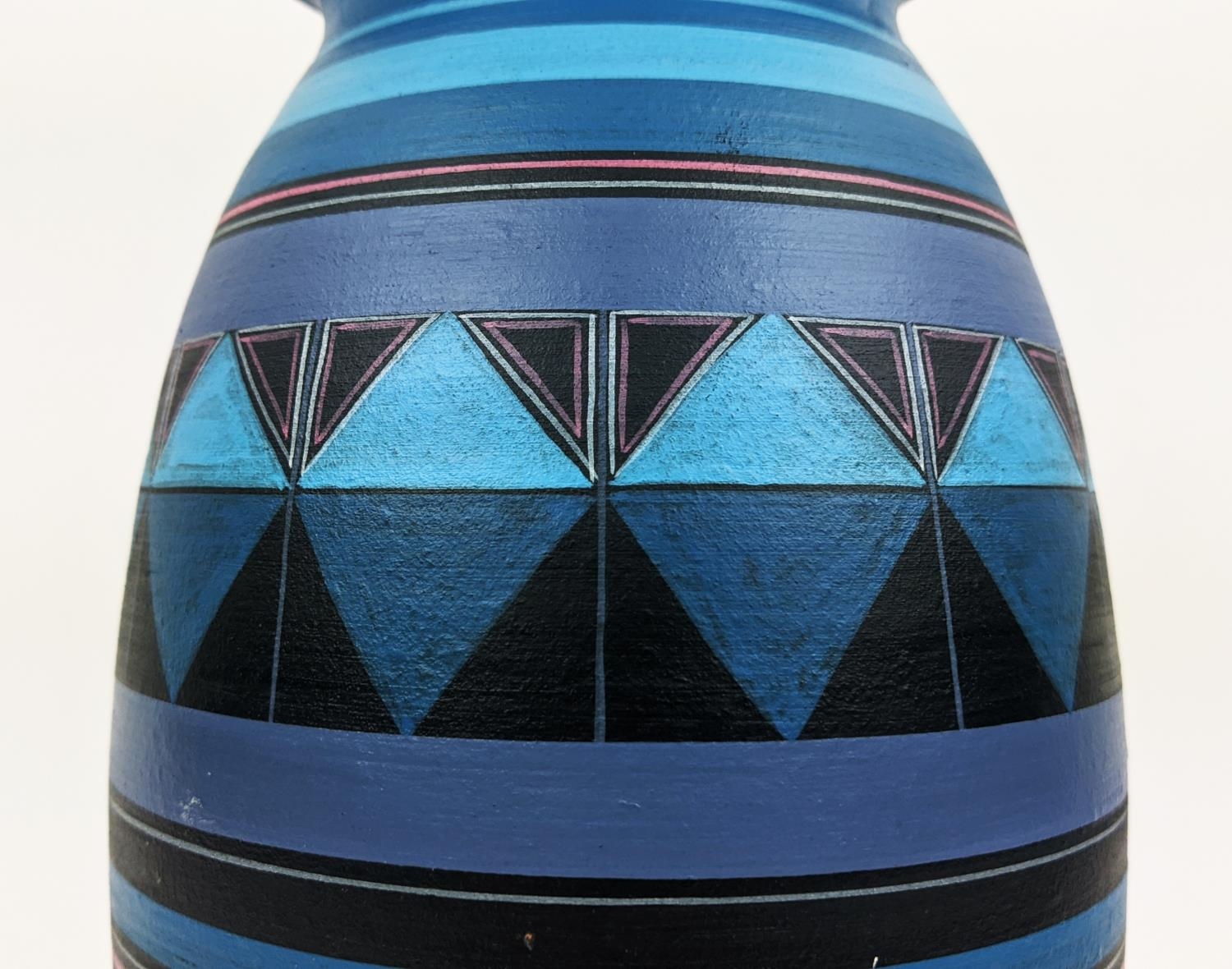 A PORTUGESE STUDIO POTTERY VASE, late 20th Century, hand painted in a geometric design, terracotta - Image 4 of 7