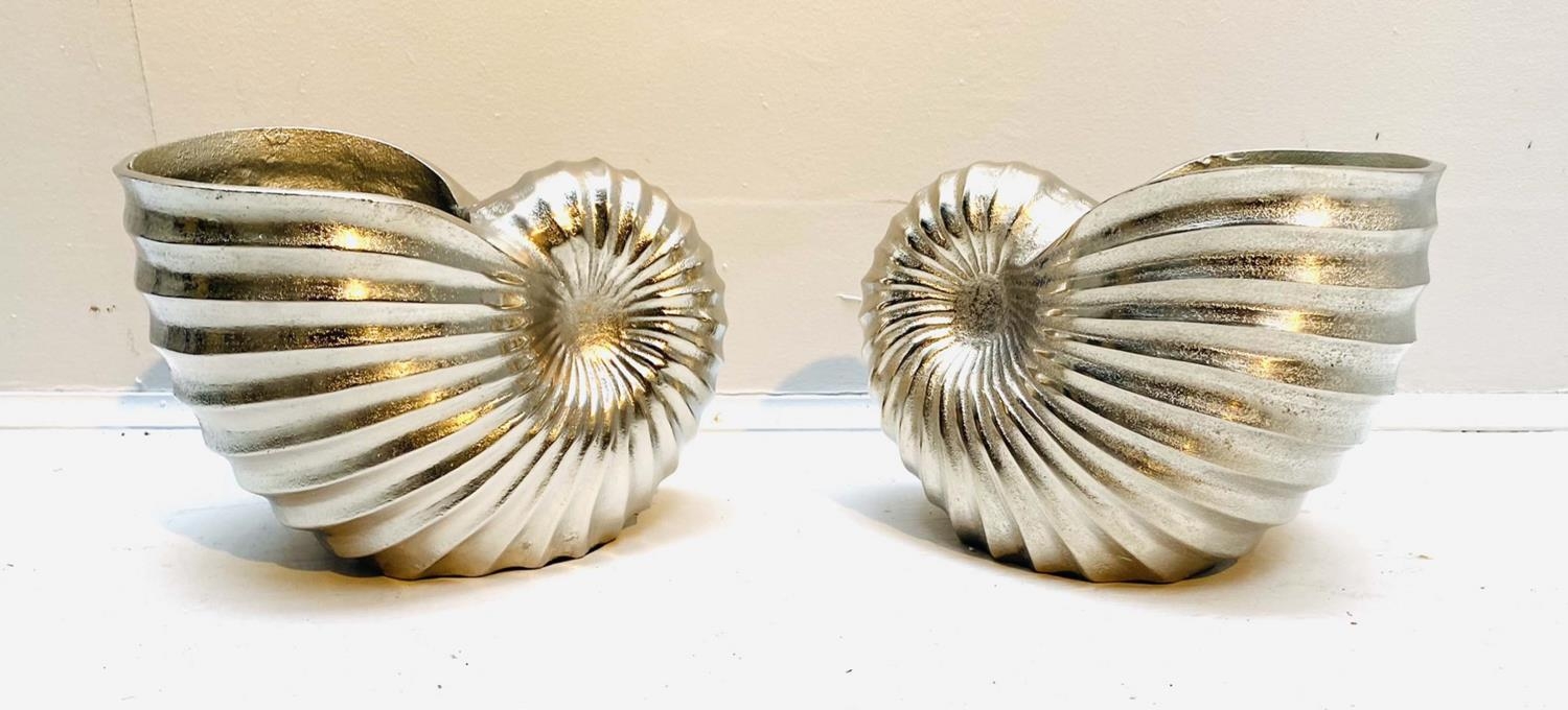 WINE COOLERS, a pair, in the form of sea shells, polished metal, 18cm x 26cm x 17cm. (2) - Image 2 of 7