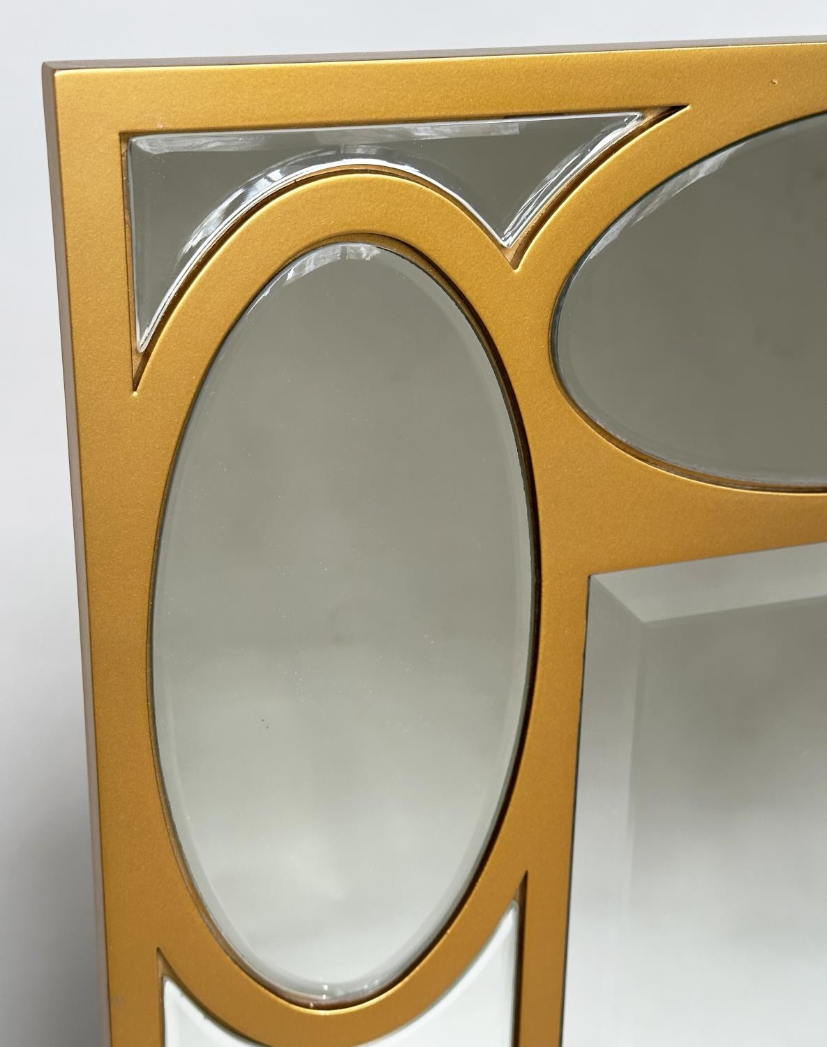 WALL MIRROR, rectangular gilt with oval panelled marginal plates and bevelled mirror throughout, - Image 3 of 7