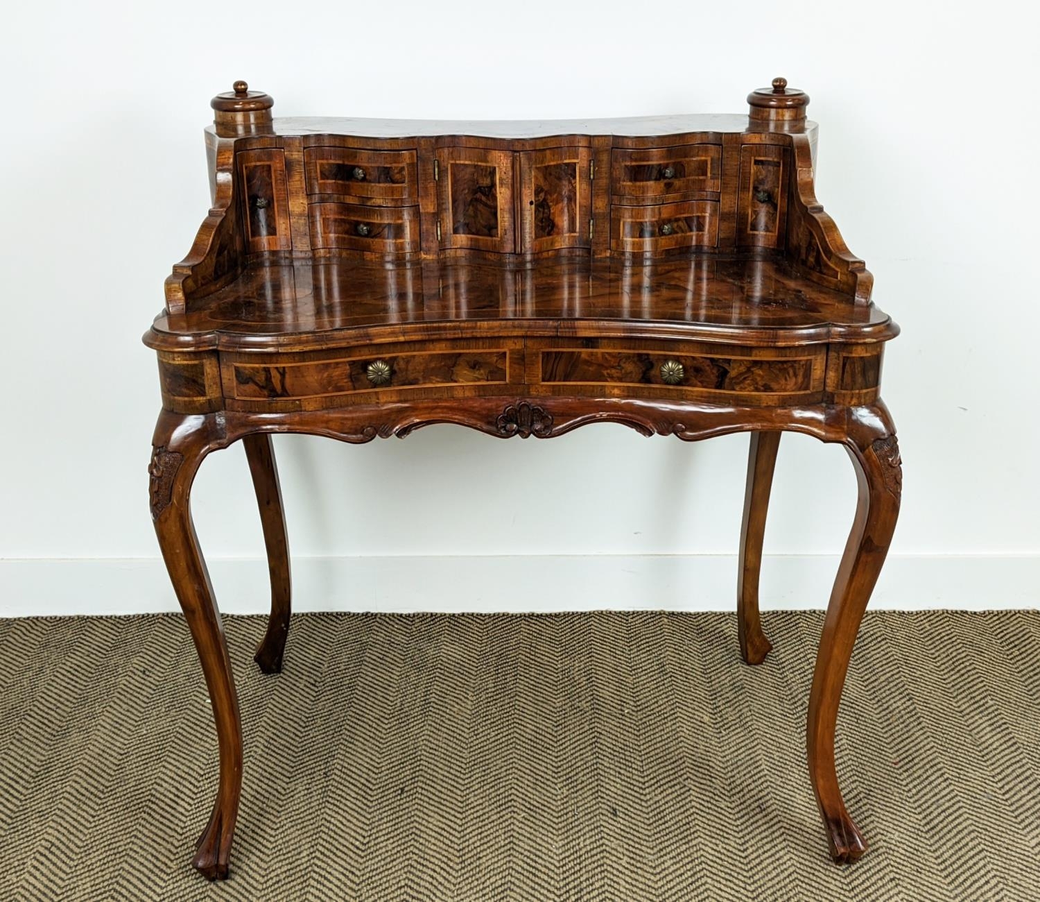 DESK, 18th century style Italian olivewood containing eight drawers, two doors and paper holders, - Bild 4 aus 22