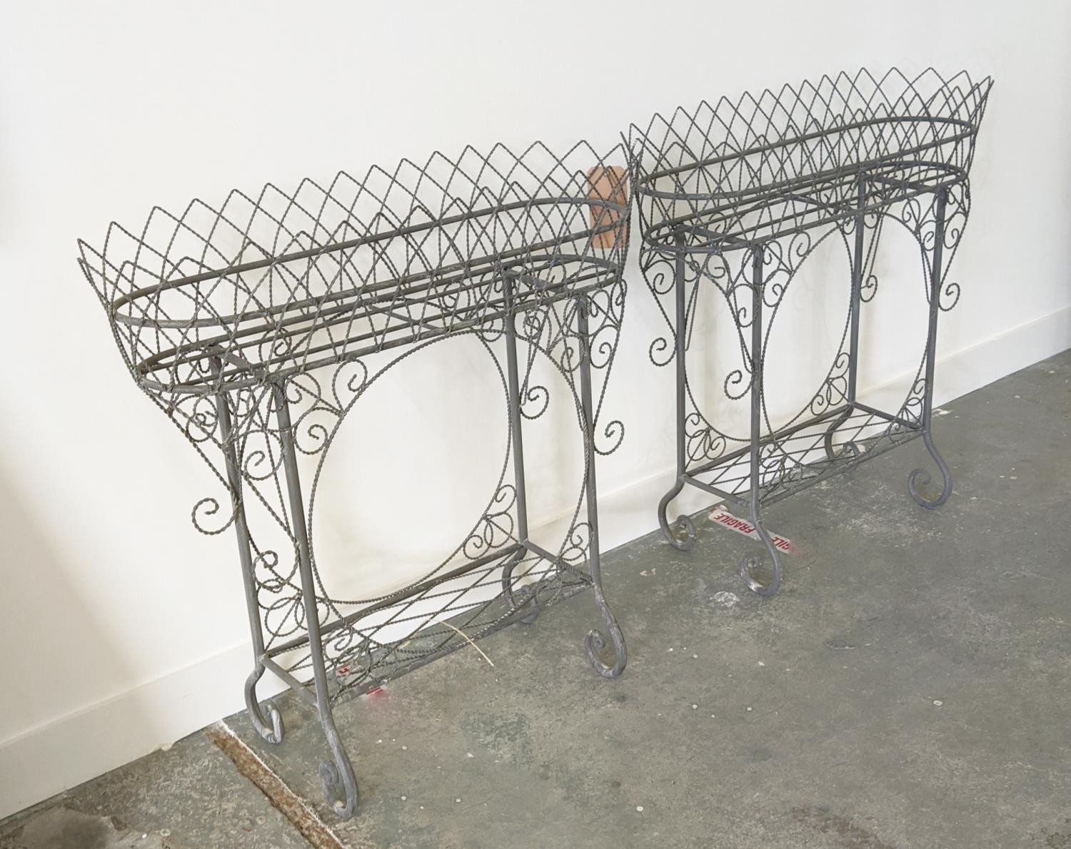 WIRE WORK PLANT STANDS, a pair, 88cm H x 85cm L x 30cm D. (2) - Image 2 of 4