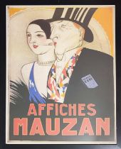 FRENCH EXHIBITION POSTER, 'Affiches Mauzan', framed, 85cm x 61cm.