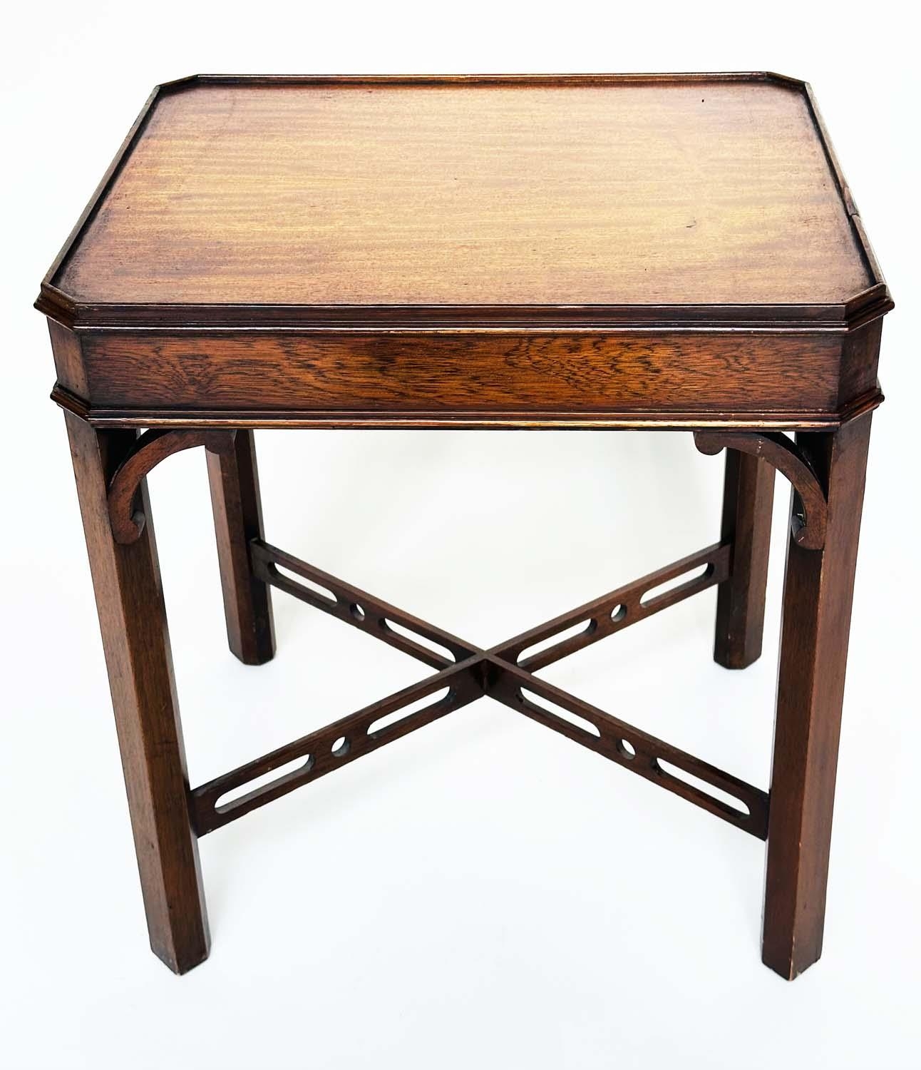 LAMP TABLES, a pair, George III design mahogany each with canted corners and pierced 'X' stretchers, - Image 6 of 9