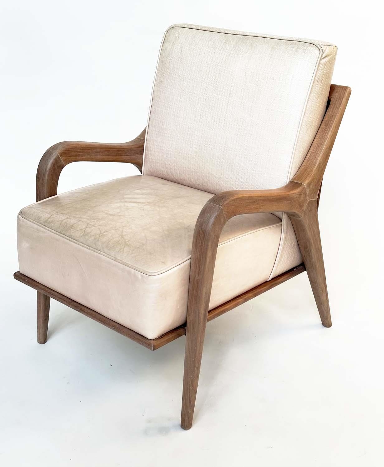 ARMCHAIR, Danish style embossed cream leather upholstered, 63cm W. - Image 2 of 9