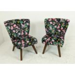 COCKTAIL CHAIRS, a pair, newly upholstered in flower and butterfly patterned velvet, 74cm H x 66cm W