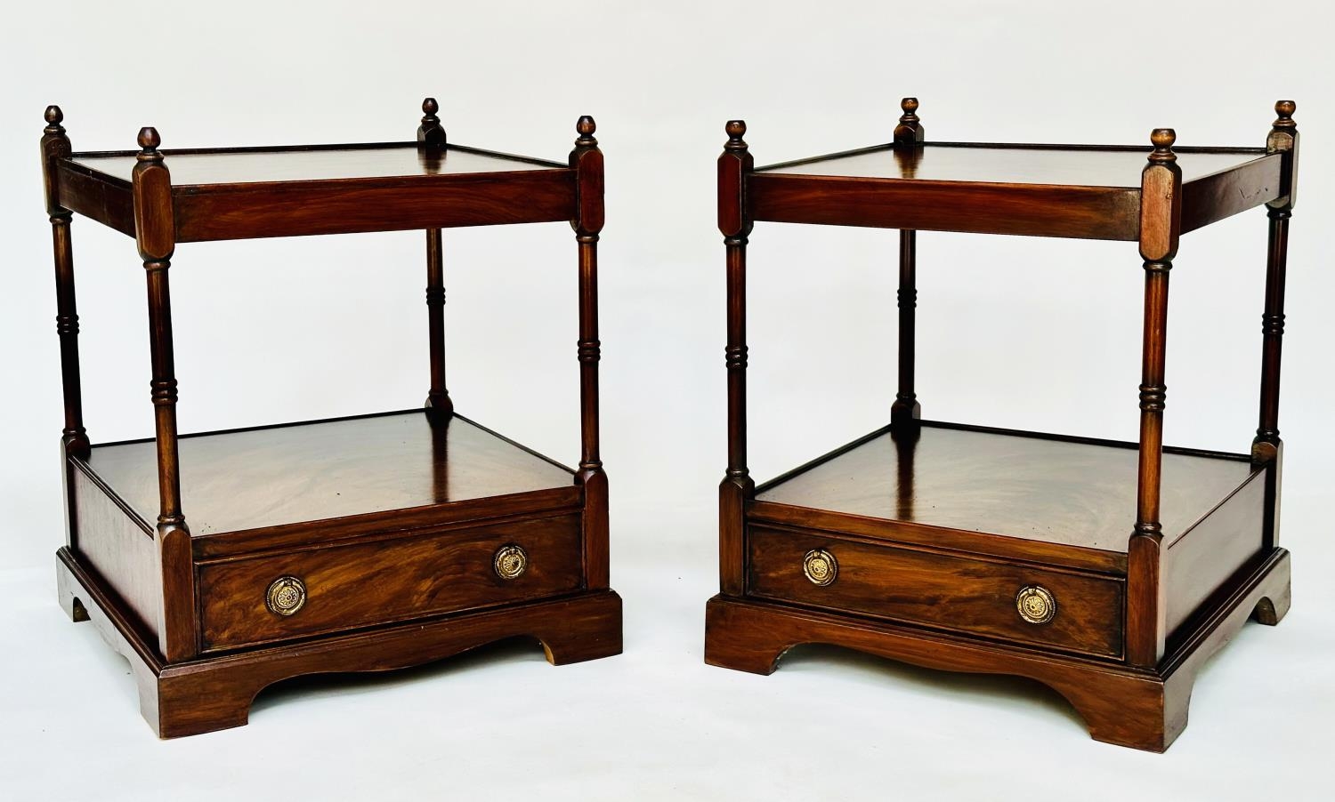 LAMP TABLES, a pair, George III design mahogany each with drawer and two tiers, 59cm H x 46cm W x - Image 4 of 10