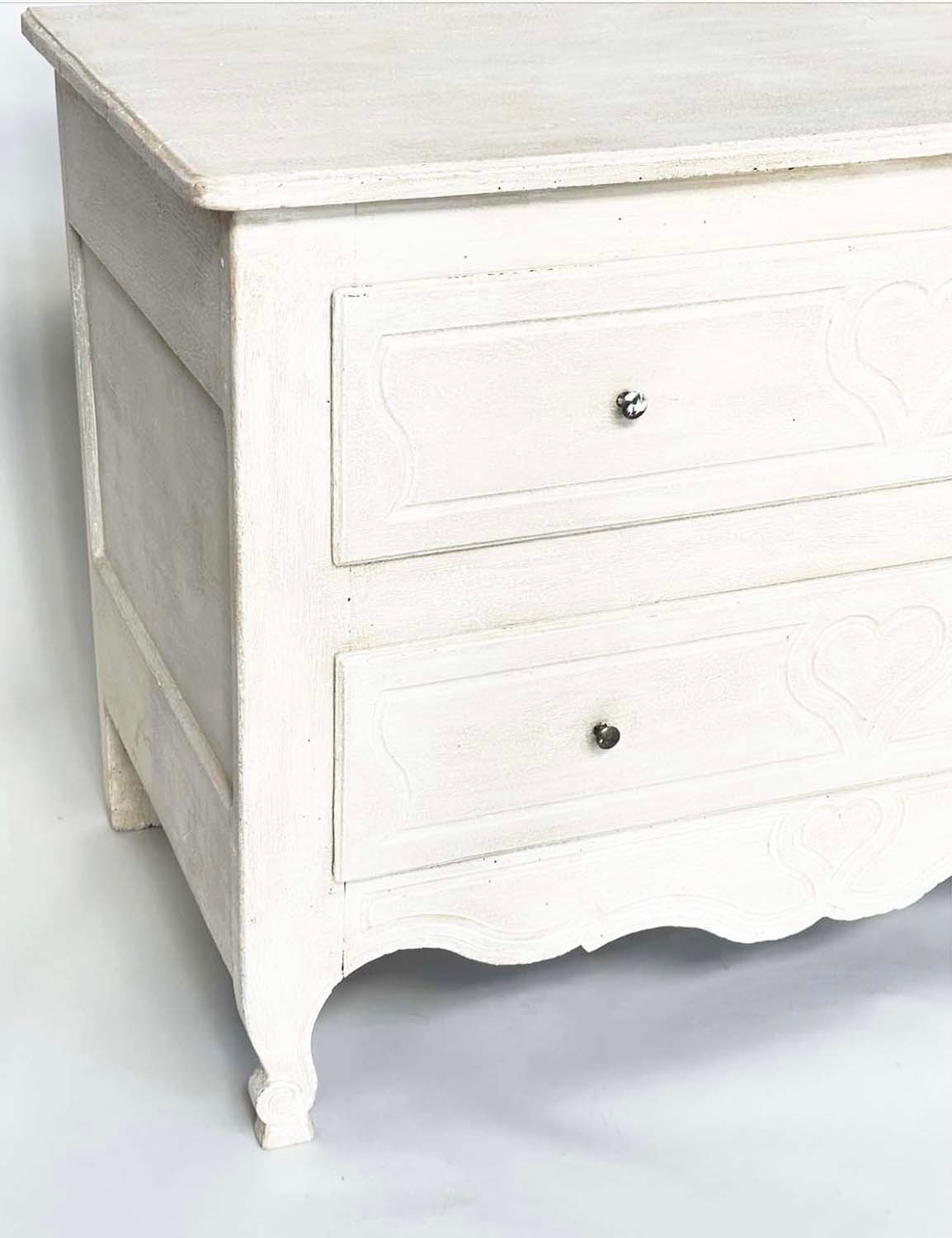 COMMODE, 18th century Louis XV and later grey painted with two drawers and carved scroll supports, - Image 3 of 8