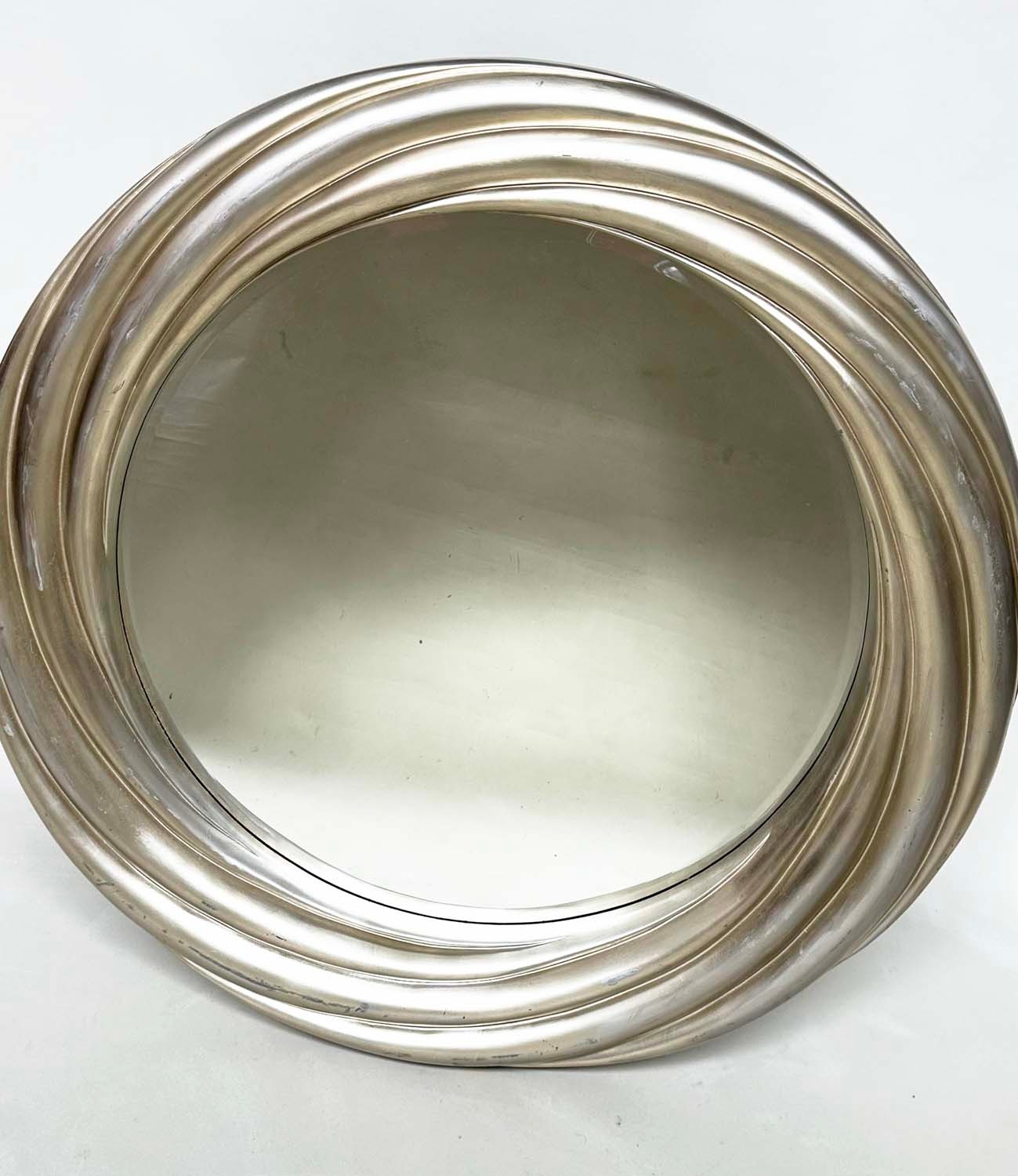 R. V. ASTLEY CIRCULAR WALL MIRROR, leaf silvered rope swirl with bevelled mirror plate, 114cm W. - Image 2 of 5