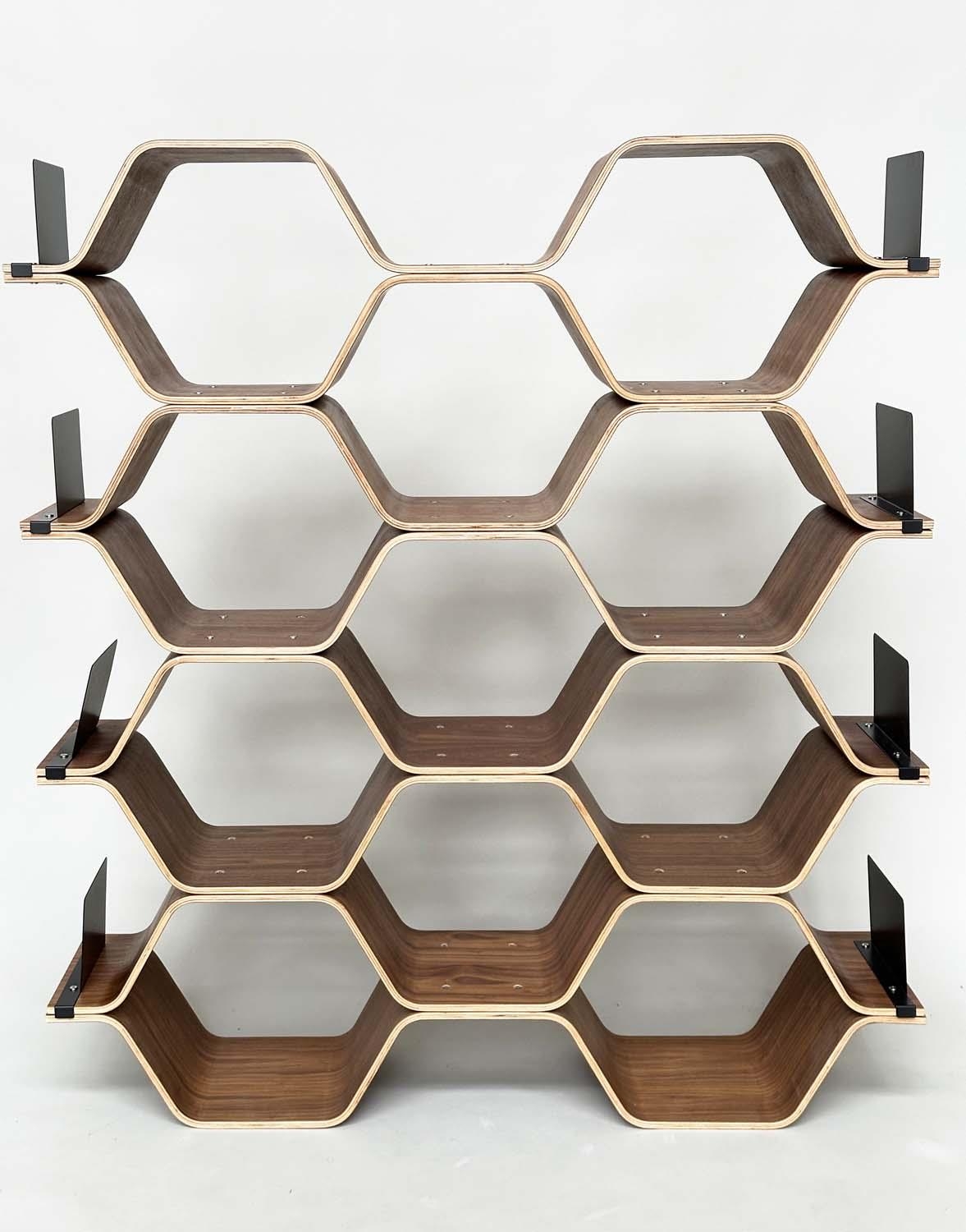 SHELVES BY LUKA STEPAN, walnut veneered plywood polygon shelving system, 136cm x 150cm H x 32cm. - Image 4 of 9