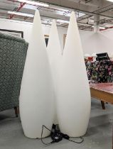 SKYLINE FLOOR LIGHTS, a set of three opaque resin cones, each 122cm tall.