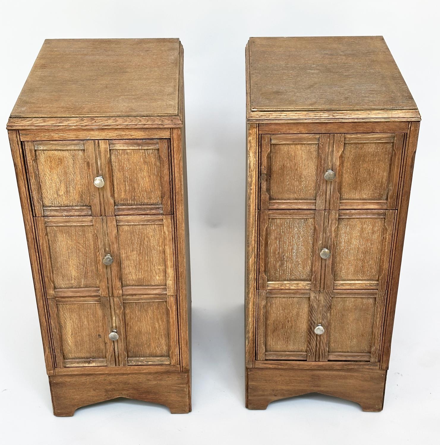 ART DECO BEDSIDE CHESTS, a pair, Heals style limed oak, each with three drawers, 78cm H x 50cm D x - Image 2 of 10