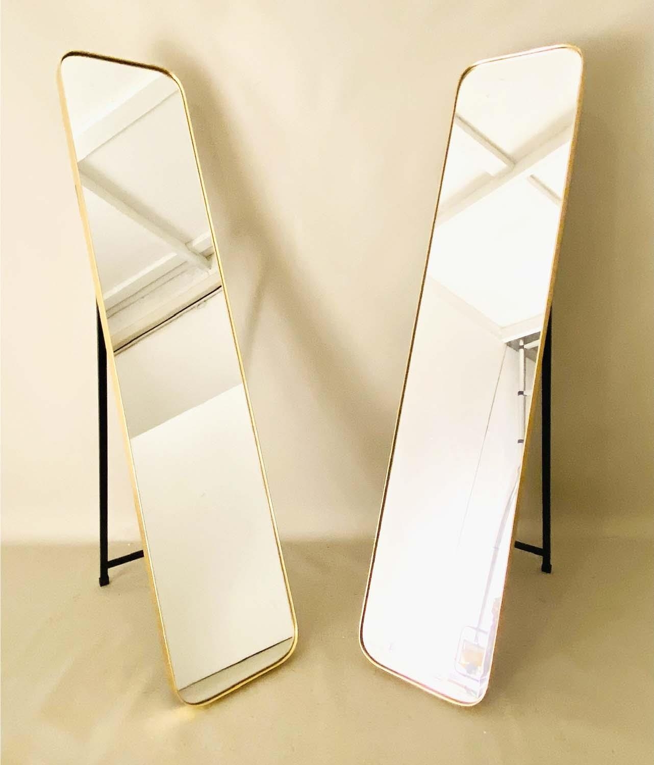 DRESSING MIRRORS, a pair, 1960s French style, floor standing, gilt frames, 145cm high, 30cm wide,