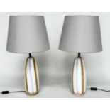 TABLE LAMPS, a pair, 'Coffee' striped opaline glass each with base and shade, 78cm H. (2)