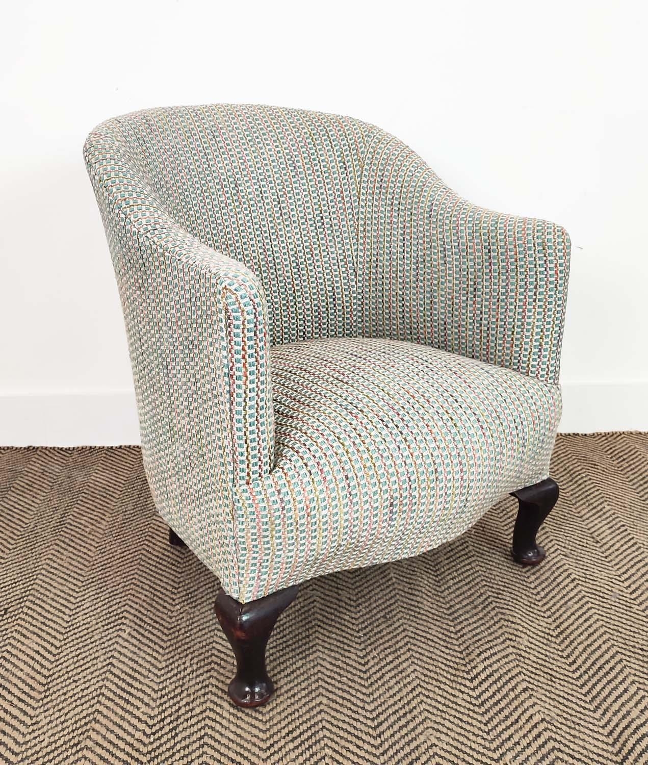 TUB CHAIR, Edwardian mahogany in patterned chenille, 71cm H x 58cm.